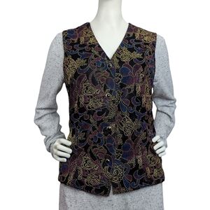 Cleo Petites Vintage Patterned Vest | Button Front | Size S/M
